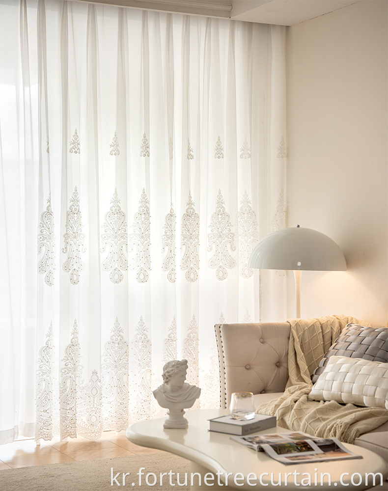 Home Textiles 3D Embroidery Sheer Tulle Beaded Curtain